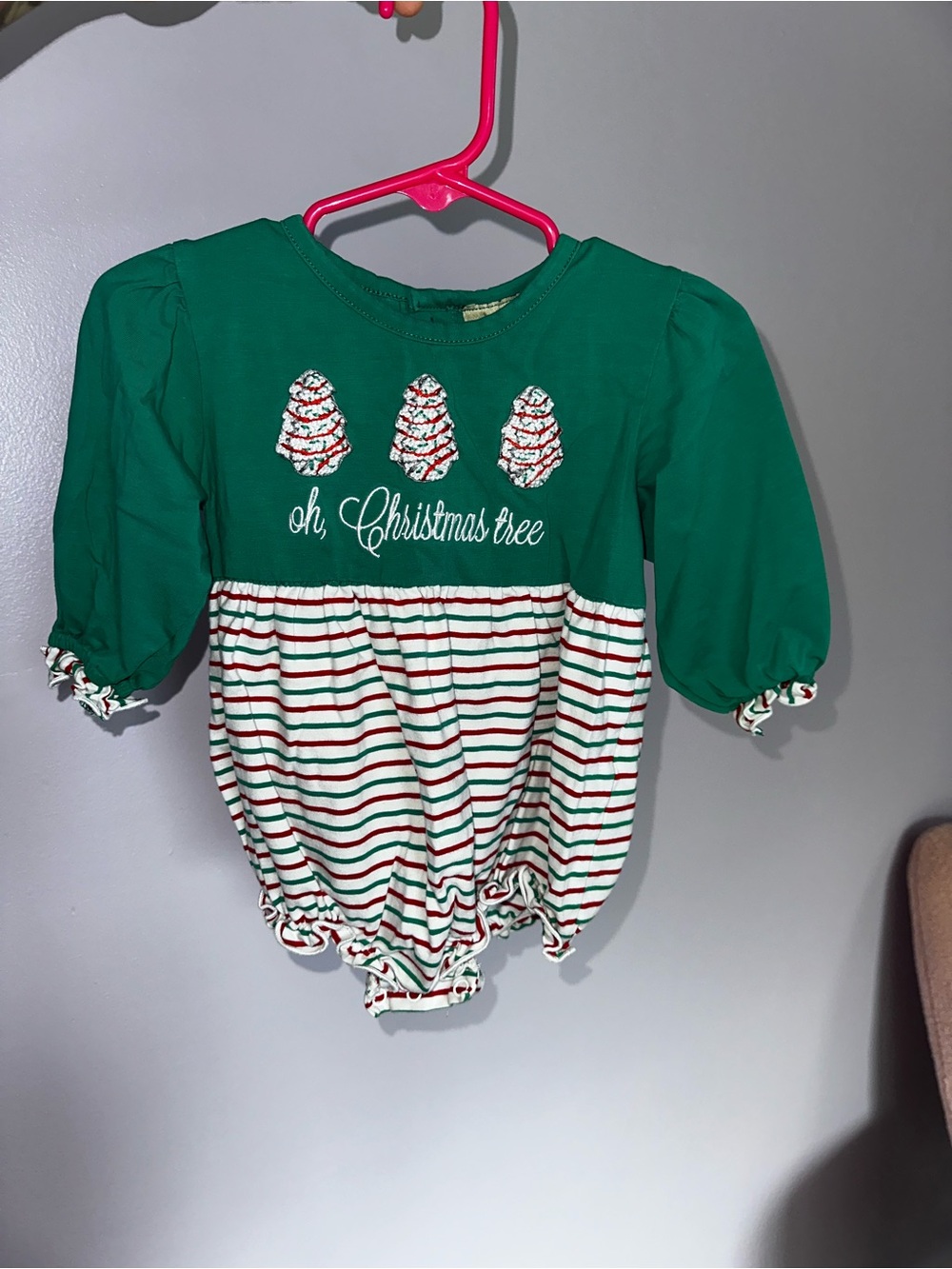 Green 'Oh Christmas Tree' Holiday Baby Romper with Stripes